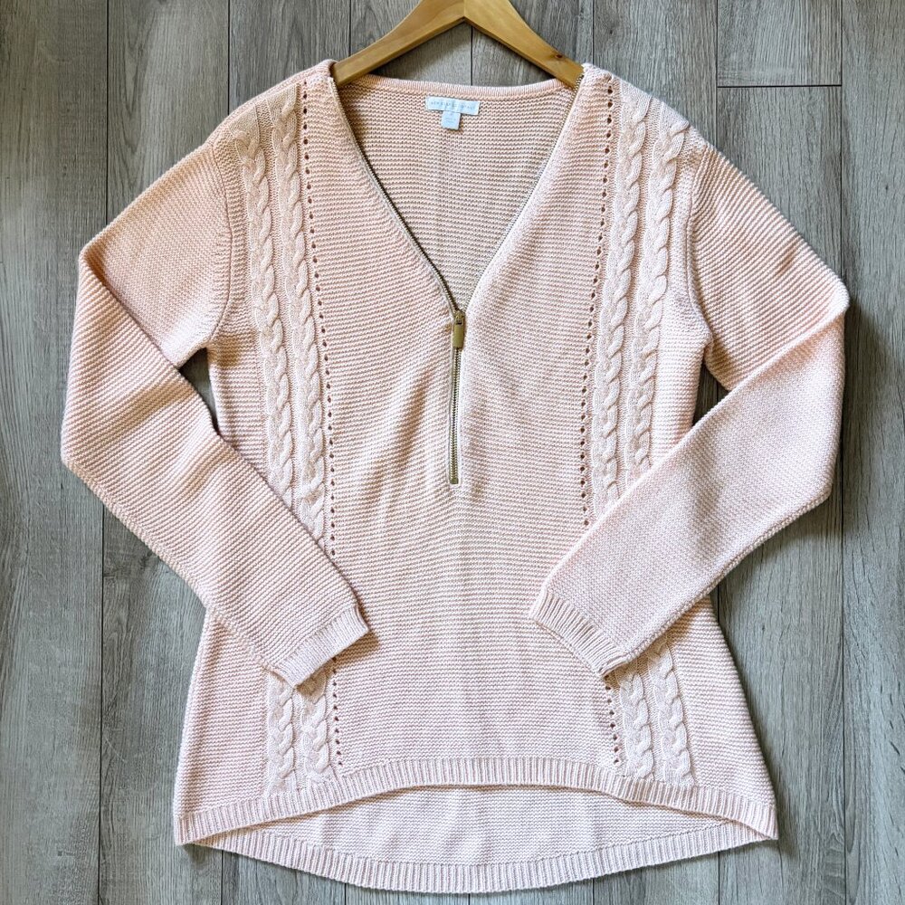 New York & Company Half Zip Light Pink Sweater Womens Medium Preppy Old Money - Picture 1 of 12